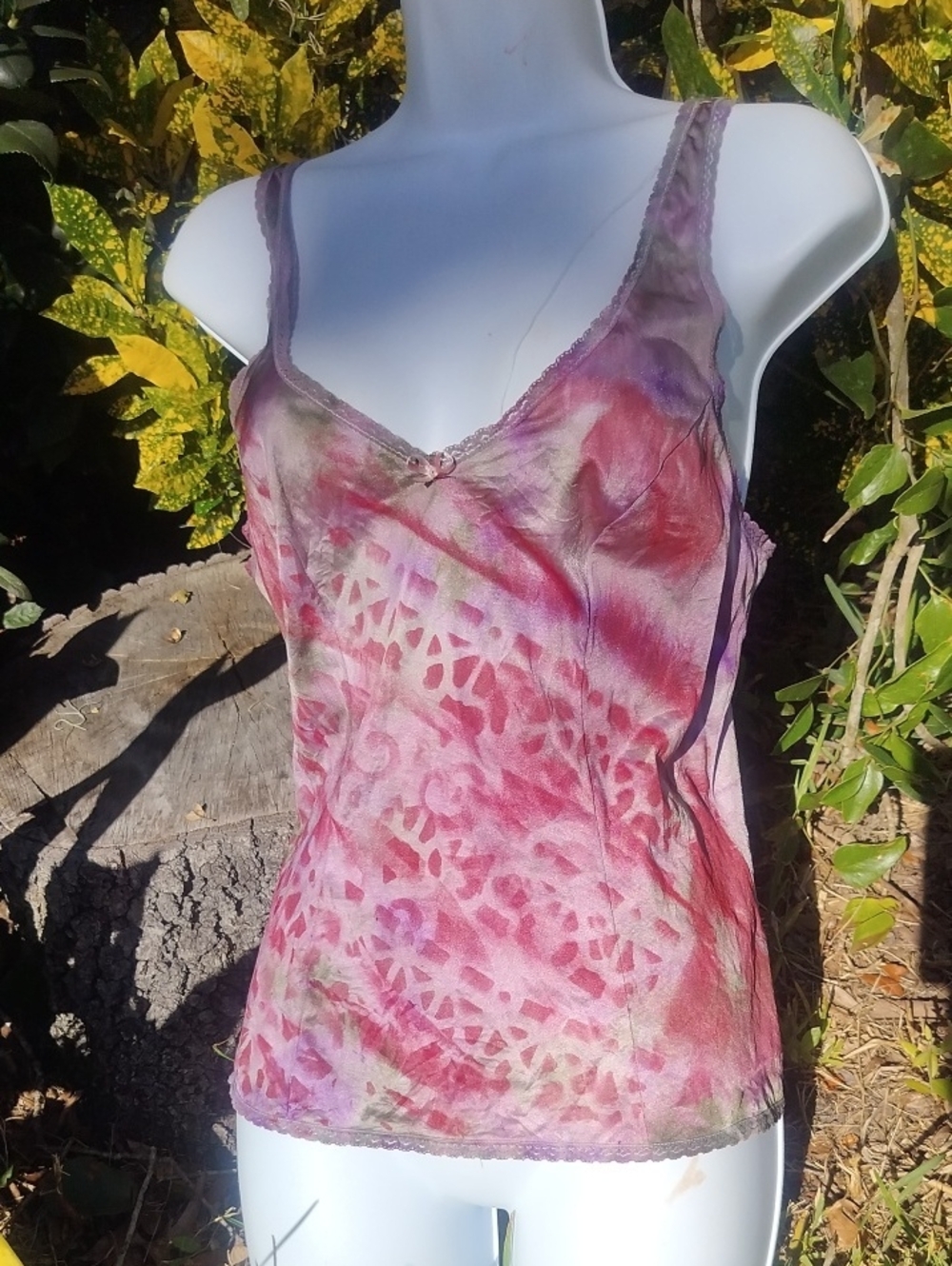 Women's Pink Tie-Dye Lace Trim Tank Top M